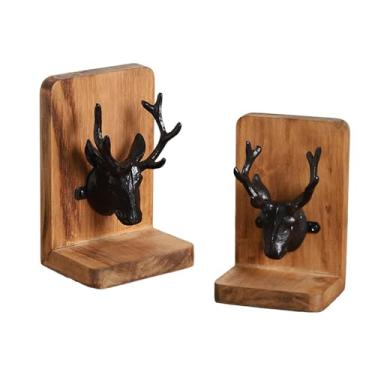 Imagem de Fenteer 2 peças de suportes para livros de cabeça de veado, alce, rena, organizador de livros, organizador de mesa de madeira, suportes decorativos para