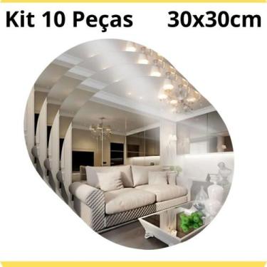 Imagem de Kit 10 Espelhos Adesivo Redondo 30x30cm em Acrílico Flexível com Adesi