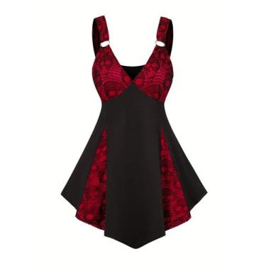 Imagem de Novo plus size feminino sling cinta vestido crânio gótico punk renda c