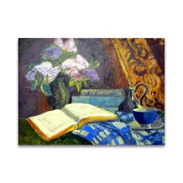 Imagem de RYLJCZ Reprodução de pinturas a óleo Paul Sérusier - Livres et lilas- Impressão de arte de paisagem vintage - Arte de parede em tela para decorações de casa e escritório 40 x 56 cm (15,8 x 22,0 pol