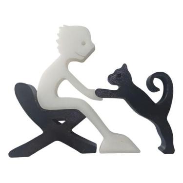 Imagem de Escultura Menino E Menina Decorativa Com Gato Personalizável - Atual C