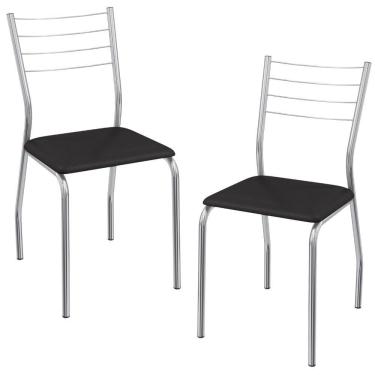 Imagem de Kit 2 Cadeiras Cromada Sala Jantar 2C140CR Corino Kappesberg Preto