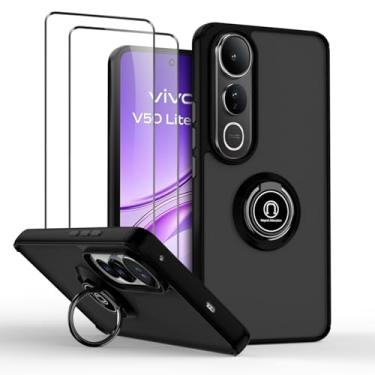 Imagem de QUIETIP Capa compatível com vivo V50 Lite com protetor de tela, TPU + anel magnético de policarbonato rígido, capa de suporte para carro, preta