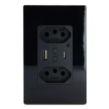 Imagem de Tomada Inteligente Wifi USB C USB A Dupla 3Pinos Ekaza Preto