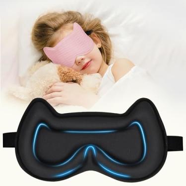 Imagem de Máscara de dormir para crianças: Máscara de dormir com bojo contornado 3D, venda com alça ajustável, cobertura de olho infantil para meninos, meninas, adolescentes, sem pressão com máscara facial de