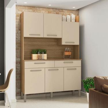 Imagem de Conjunto Cozinha 6 Portas E Gavetas Torino Freijó / Vanilla