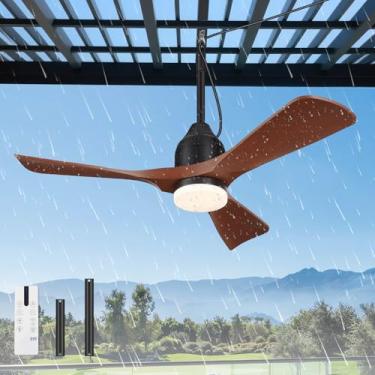 Imagem de Weaboopre Ventilador de gazebo de 106 cm, ventilador de teto externo com luz LED de 3 cores e controle remoto IP65, à prova d'água, 3 lâminas, ventiladores suspensos de pátio para uso externo, motor