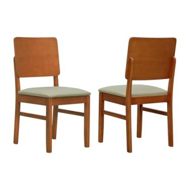 Imagem de Kit 2 Cadeiras Quéops Madeira Maciça Encosto Anatômico Assento Estofado - Amêndoa - Linho Bege