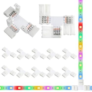 Imagem de Yetaida 10 peças de conectores de fita LED de 4 pinos, conectores de luz de canto em forma de T de 10 mm, adaptadores de terminal extensíveis sem solda para fitas de luzes LED SMD 5050 3528 RGB, ideal