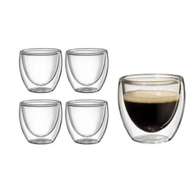 Imagem de Jogo 4 Copos Xícaras Vidro Duplo Parede Isolante Café Chá Suco - Beba Sua Bebida Com Estilo