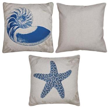Imagem de Kit 3 Almofadas Linho Liso Concha Cavalo Estrela e Coral Mar 45x45 Che