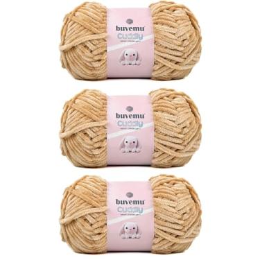 Imagem de Fio de chenille de veludo fofo, supermacio, volumoso, para tricô, crochê, amigurumi, durável para queda, 100 gramas (100 g) 100 metros (marrom areia) (3 novelos)