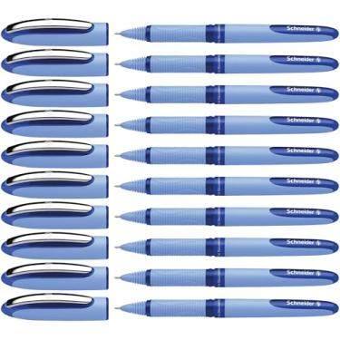 Imagem de Schneider Caneta esferográfica One Hybrid N, ponta de agulha híbrida de 0,5 mm, tambor azul claro, tinta azul, caixa com 10 canetas (183503)