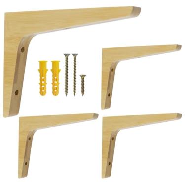 Imagem de Dnyta 4 peças de suportes triangulares de madeira de 19,6 cm com parafusos, suporte de prateleira de madeira para montagem na parede, módulos decorativos para armários de cozinha, estantes de livros