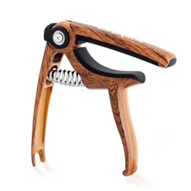 Imagem de Linrax Capo para Violão, Liga de Zinco 4 em 1 com Suporte para Palheta, Extrator de Pinos e Cortador de Cordas, Grão de Madeira