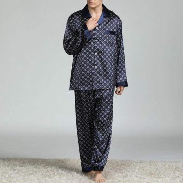 Imagem de Pijamasconjuntos De Pijama De Mancha Masculina Pijamas Homens Sleepwear Camisola De Seda Estilo Moderno Para Casa Masculina Aconchegante Dormindo, F, L