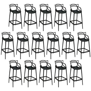 Imagem de Kit 16 Banquetas Allegra Com Encosto Design Cozinha/bancada - Preto