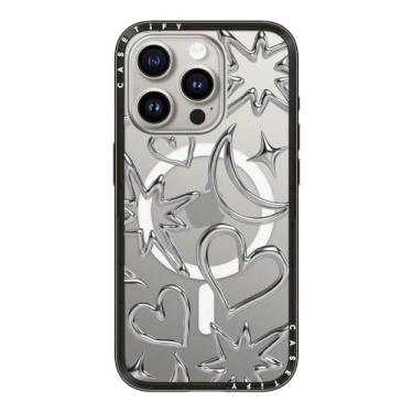 Imagem de CASETiFY Capa compacta para iPhone 15 Pro [fina e elegante/compatível com Magsafe/1,2 m. 2X proteção contra quedas de grau militar] - rabiscos cromados - preto transparente