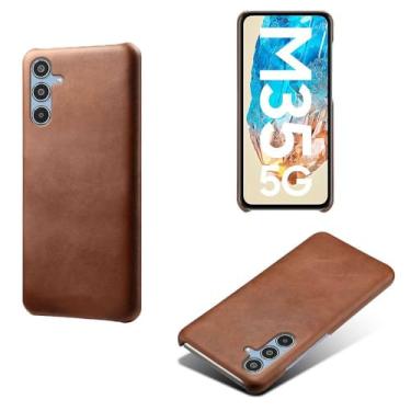 Imagem de Capa para Samsung Galaxy M35 5G,Proteção contra quedas,Casca de volta de cor sólida simples,Design de couro de imitação de plástico-Brown