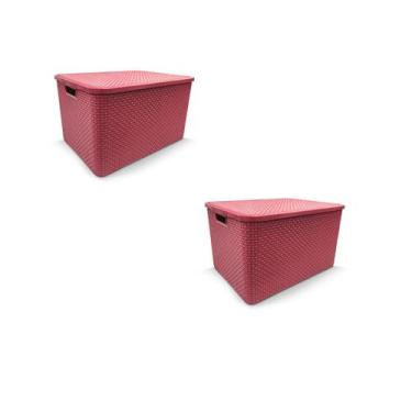 Imagem de Kit 2 Caixa Organizadora Rattan Decorativa C/ Tampa - Arqplast