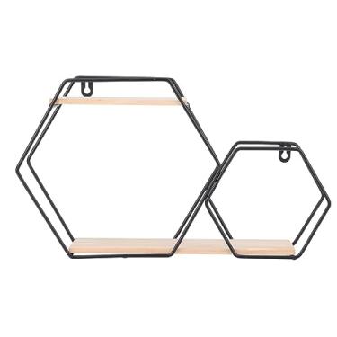 Imagem de Prateleira Flutuante Hexagonal, Montada na Parede, Madeira, Fazenda, Prateleira de Parede, Display para Sala de Estar, Quarto, Cozinha, Escritório (Preto)
