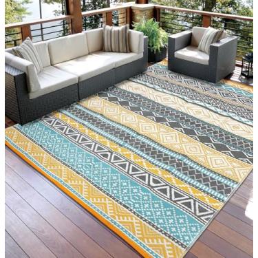 Imagem de GarveeHome Tapete reversível 20 x 25 cm, tapete de palha de plástico, tapete de área moderna, tapete grande para uso ao ar livre, trailer, pátio, quintal, deck, piquenique, praia, trailer, acampamento