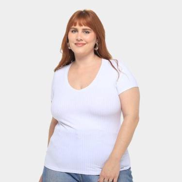 Imagem de Blusa Lunender Canelada Plus Size Básica Feminina, Branco, P