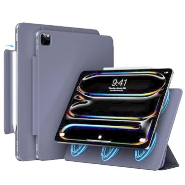 Imagem de GKABXY Nova capa magnética para iPad Pro de 11 polegadas M4 2024, capa fina com três dobras, suporta Pencil Pro e Pencil (USB-C), despertar/hibernar automaticamente, couro PU antiderrapante e