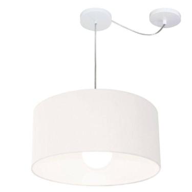 Imagem de Lustre Pendente Cilíndrico Com Desvio De Centro Vivare Md-4228 Cúpula Em Tecido 45x25cm - Bivolt Branco 127/220v