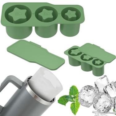 Imagem de LCZNXJJY 2 moldes de gelo para copo de vidro, bandeja de silicone para cubos de gelo com tampa, moldes de gelo seguros para freezer, moldes de cubo de gelo de cilindro oco de liberação fácil para