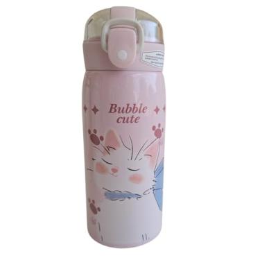 Imagem de Garrafa Térmica Escolar Garrafinha Vacuum Cup Inox Infantil Kids Bebe 350 ml Canudo Silicone Trava Desenho Gato Cachorro Urso - TYDA (GATO ROSA)