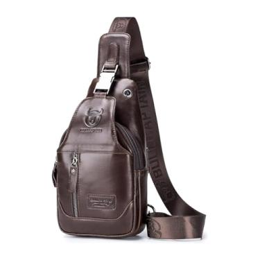 Imagem de Bolsa transversal masculina de couro genuíno à prova d'água bolsa tiracolo bolsa masculina para caminhadas, ciclismo, montanhismo, viagens e Lazer (Café)