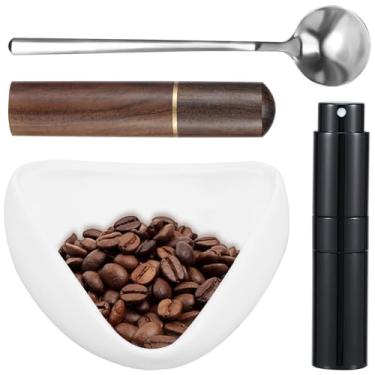 Imagem de KHZSPP Ferramenta de dosagem de café, copo de dosagem de grãos de café e kit de garrafa de spray, para café expresso, acessórios de barra de café, bandeja de dosagem única de cerâmica para café, chá