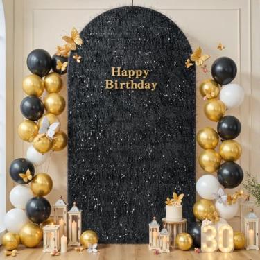 Imagem de Capa de fundo de arco preto de 2 metros, borla metálica brilhante de 2 lados, elastano para suporte redondo Chiara – capa de arco de balão para casamento, festa de aniversário, chá de bebê, decoração