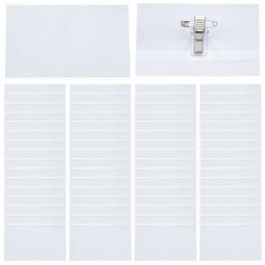 Imagem de WEBEEDY 100 porta-crachás de nome estilo alfinete de PVC transparente com pino e clipe de metal, porta-cartões de identificação reutilizáveis com inserções para cartões, para escritório, eventos