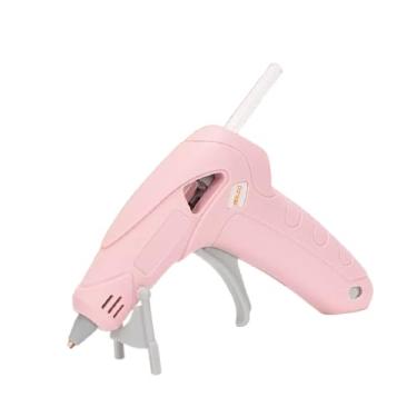 Imagem de NEX&CO Kit de pistola de cola quente rosa sem fio para crianças, mini bateria recarregável e antigotejamento, desligamento automático e leve com 30 bastões de cola arco-íris de 7 mm, seguro para