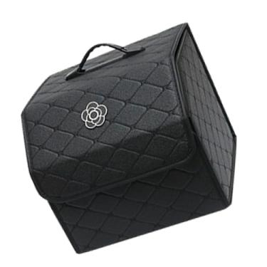 Imagem de XUXHOU Organizador Leve do Porta-malas de Carros Com Alças, a Caixa de Armazenamento de Tronco de Couro de Camellia Pattern Putt (Preto - pequeno)