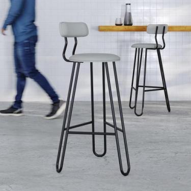 Imagem de Banqueta Alta com Encosto Ginger Estrutura Preta - Metalig