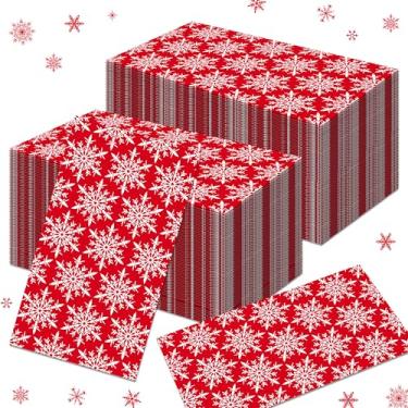 Imagem de Guardanapos de Natal com tema de floco de neve vermelho 120 peças de papel descartáveis de floco de neve feliz guardanapos de almoço de Natal toalhas de mão para decoração de mesa de festa de jantar