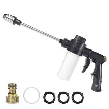Imagem de SPHAN Pistola de espuma de alta pressão para mangueira de jardim, pulverizador de sabão de lavagem de carro com frasco dispensador de sabão de plástico de 100 cc, bocal ajustável para jardinagem