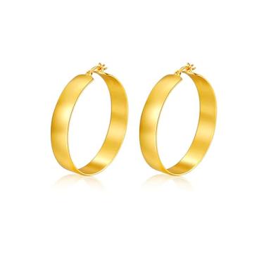 Imagem de Lansora Brincos de argola grossa banhados a ouro leve click-top grande redondo brincos minimalistas para mulheres e homens 30/40/50/60 mm, Cobre, Sem pedra preciosa