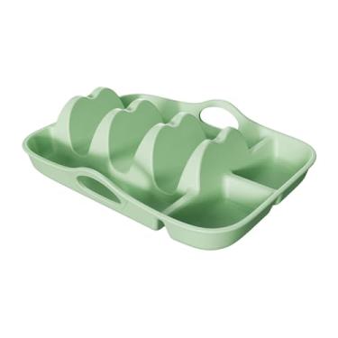 Imagem de Generic Suporte de silicone para tacos, prato reutilizável para máquina de lavar louças com alças, prato para servir tacos para buffet, festa, restaurante, Verde