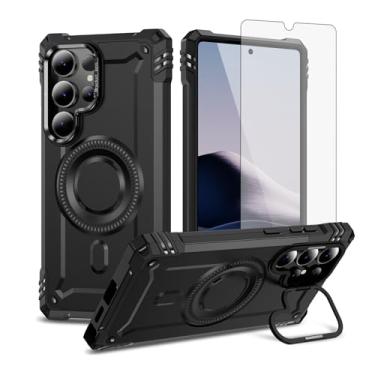 Imagem de Furiet Capa de celular para Samsung Galaxy S25 Ultra 5G e protetor de tela de vidro temperado 2 camadas, amortecedor rígido, carregamento sem fio, suporte Magsafe, silicone macio para S25Ultra 25S S