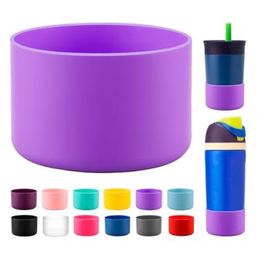 Imagem de Bluwing Bota de silicone para garrafa de água infantil Owala 14/473 g, protetor inferior de manga protetora antiderrapante para copo infantil Owala 340 g, FreeSip 14/473 g (roxo)