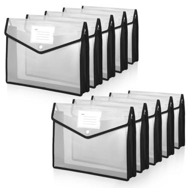Imagem de Pacote com 10 pastas de arquivo de plástico expansível organizador de documentos com fecho de pressão, bolsa transparente à prova d'água para papéis tamanho carta padrão, carteira envelope com slot
