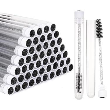 Imagem de 50 varinhas de rímel descartáveis, pincel de cílios de diamante com carretéis de cílios tubulares para extensões de cílios - preto
