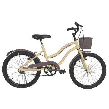 Imagem de Bicicleta Infantil Feminina Aro 20 Beach Retrô Bege com Paralamas e Cesta Marrom - Dalannio Bike