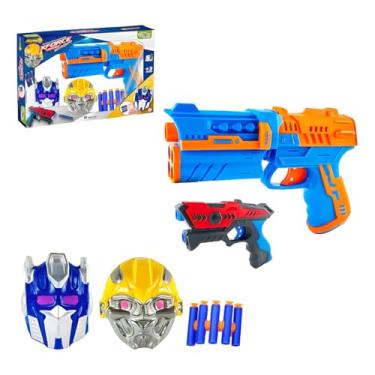 Imagem de Pistola Lançador Dardo Máscara 8 Peças Kit Brinquedo Infantil Tiro Acertar Espuma Jogo