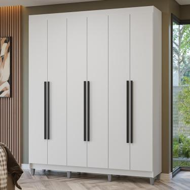 Imagem de Guarda-Roupa Casal com Pés 6 Portas Batentes Branco/Branco/Preto Netuno Madesa
