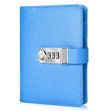 Imagem de Diário de senha ARRLSDB com cadeado, diário de trava de combinação de couro de poliuretano (bloco de combinação de caderno) diário de couro recarregável, tamanho: 18,5 x 13,5 cm, Azul